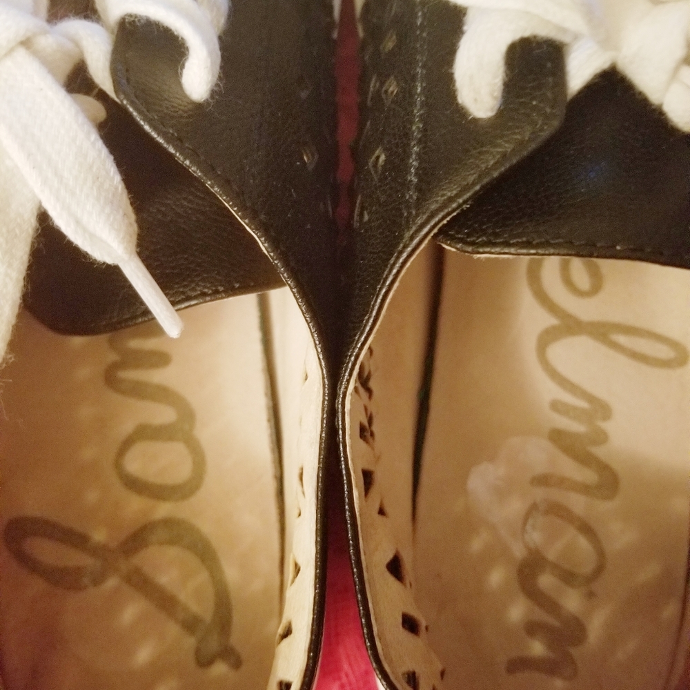 SAM EDELMAN WOMEN'S BLACK LEATHER RAZOR CUT SNEAKERS - Picture 5 of 6